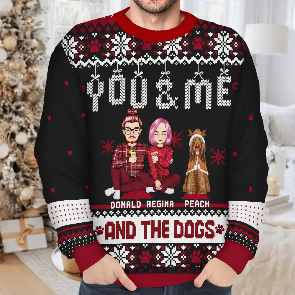 Couple You & Me And The Dogs - Personalized Unisex Ugly Sweater