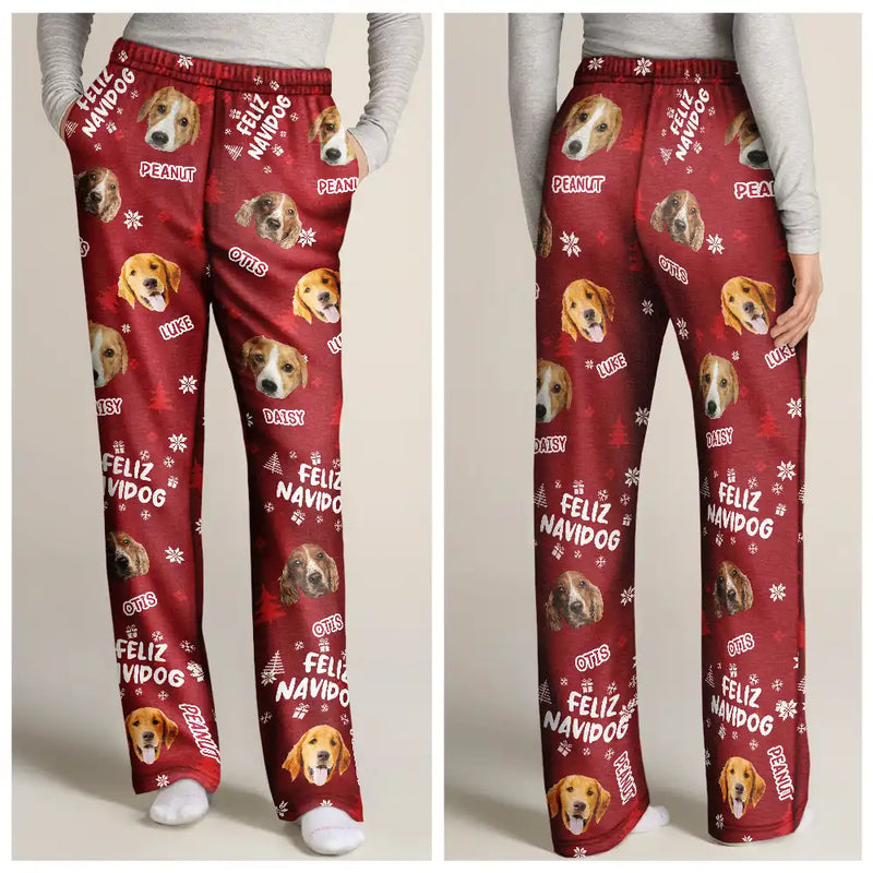 Pet Lovers, Dog Lovers - Custom Photo Funny Dogs Merry Woofmas Feliz Navidog - Personalized Pajama Pants