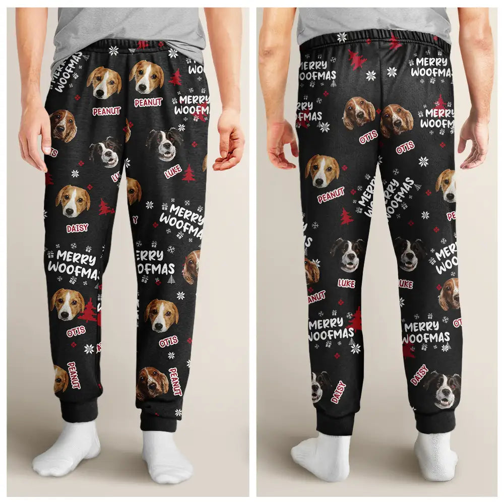 Pet Lovers, Dog Lovers - Custom Photo Funny Dogs Merry Woofmas Feliz Navidog - Personalized Pajama Pants
