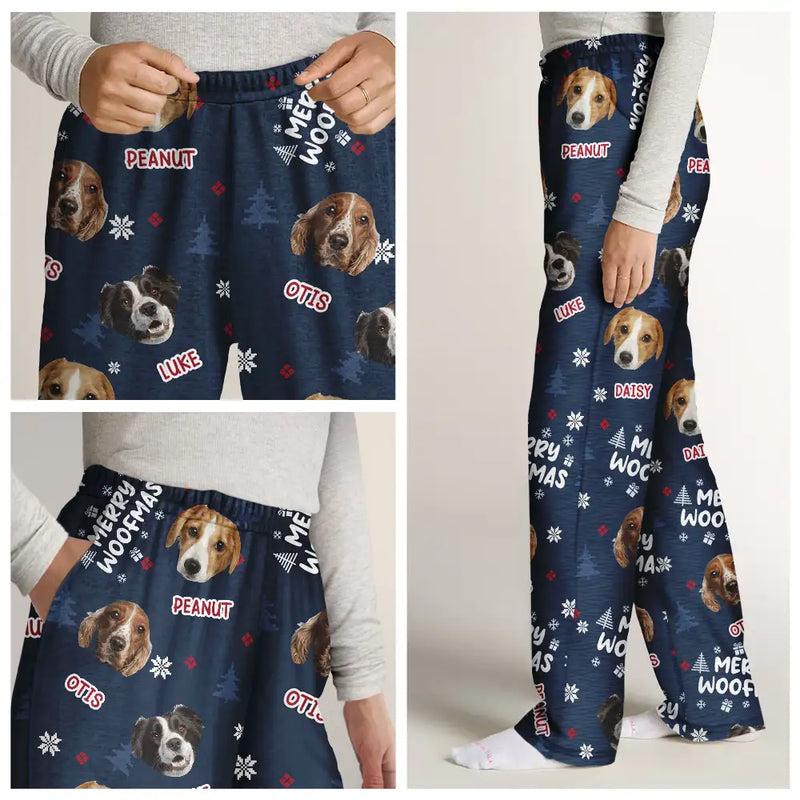 Pet Lovers, Dog Lovers - Custom Photo Funny Dogs Merry Woofmas Feliz Navidog - Personalized Pajama Pants