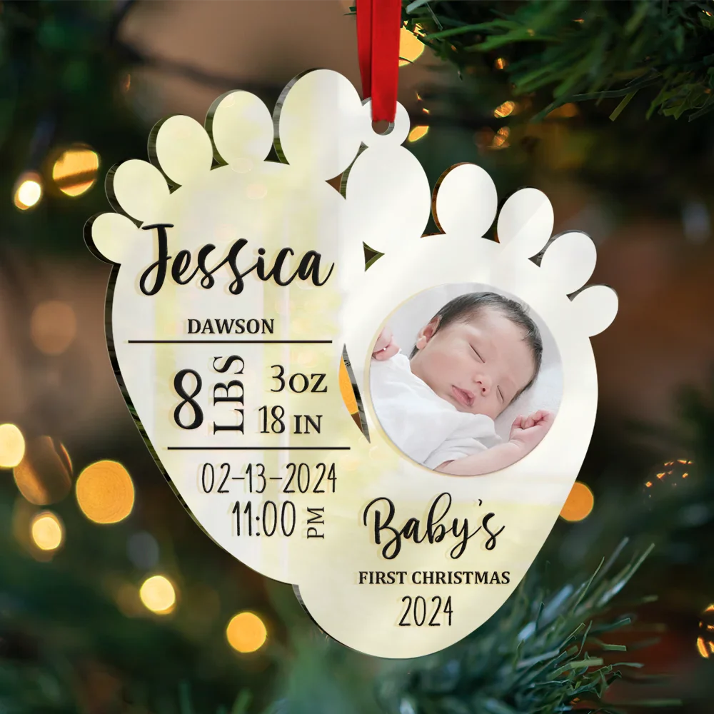 New baby, New Mom, New Dad - Custom Photo Baby's First Christmas - Personalized Custom Shaped Mirror Ornament