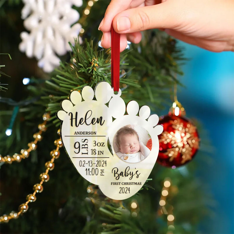 New baby, New Mom, New Dad - Custom Photo Baby's First Christmas - Personalized Custom Shaped Mirror Ornament