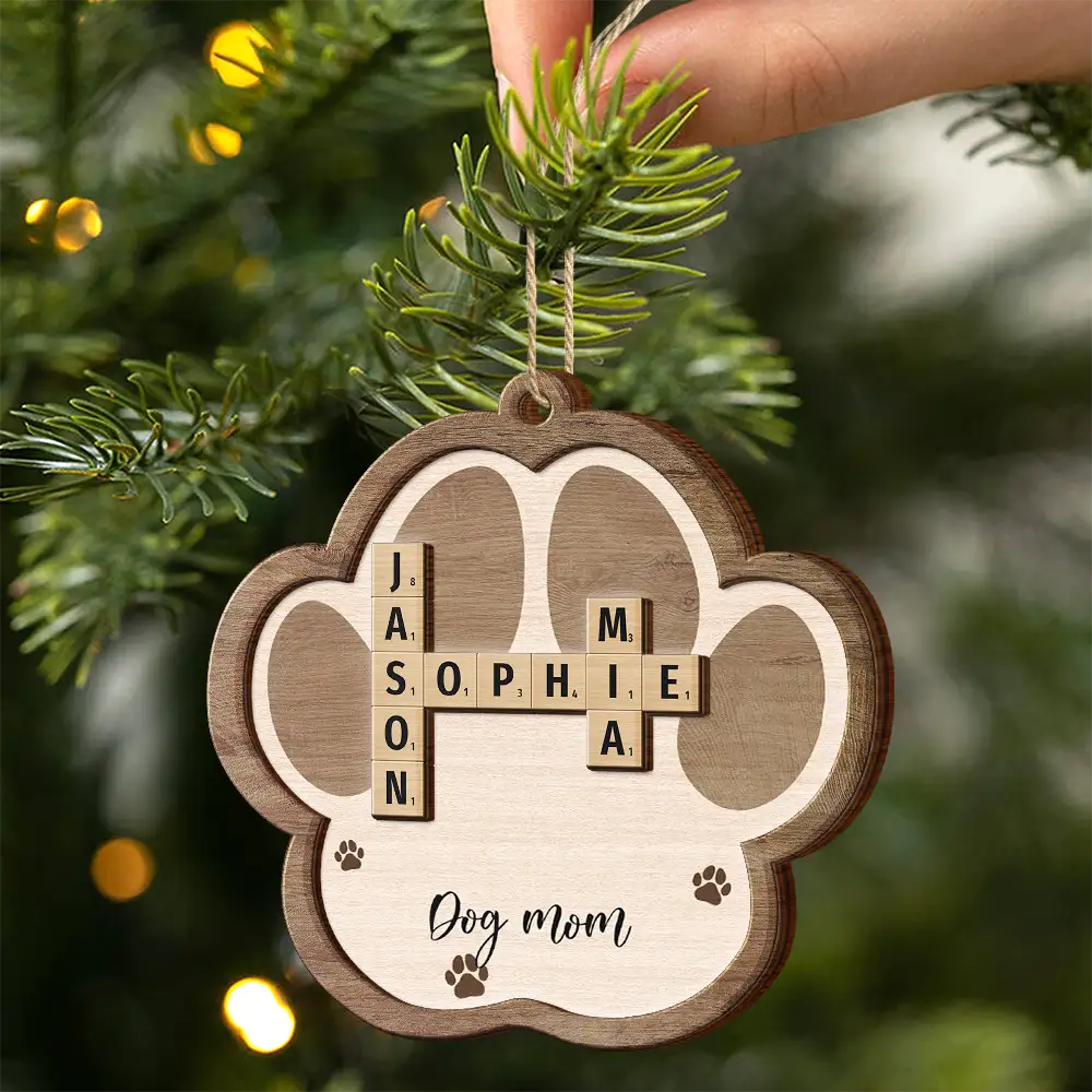 Pet Lovers, Dog Lovers, Cat Lovers - Crossword Scrabble Dog Cat Pet Names - Personalized 2-Layered Wooden Ornament