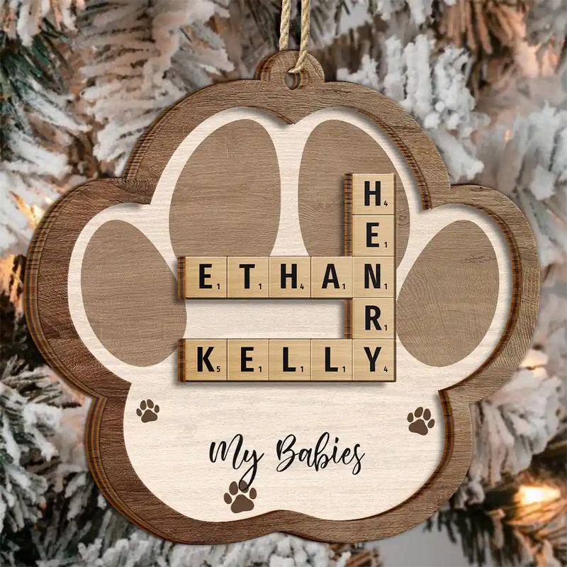 Crossword Scrabble Dog Cat Pet Names - Personalized 2-Layered Wooden Ornament