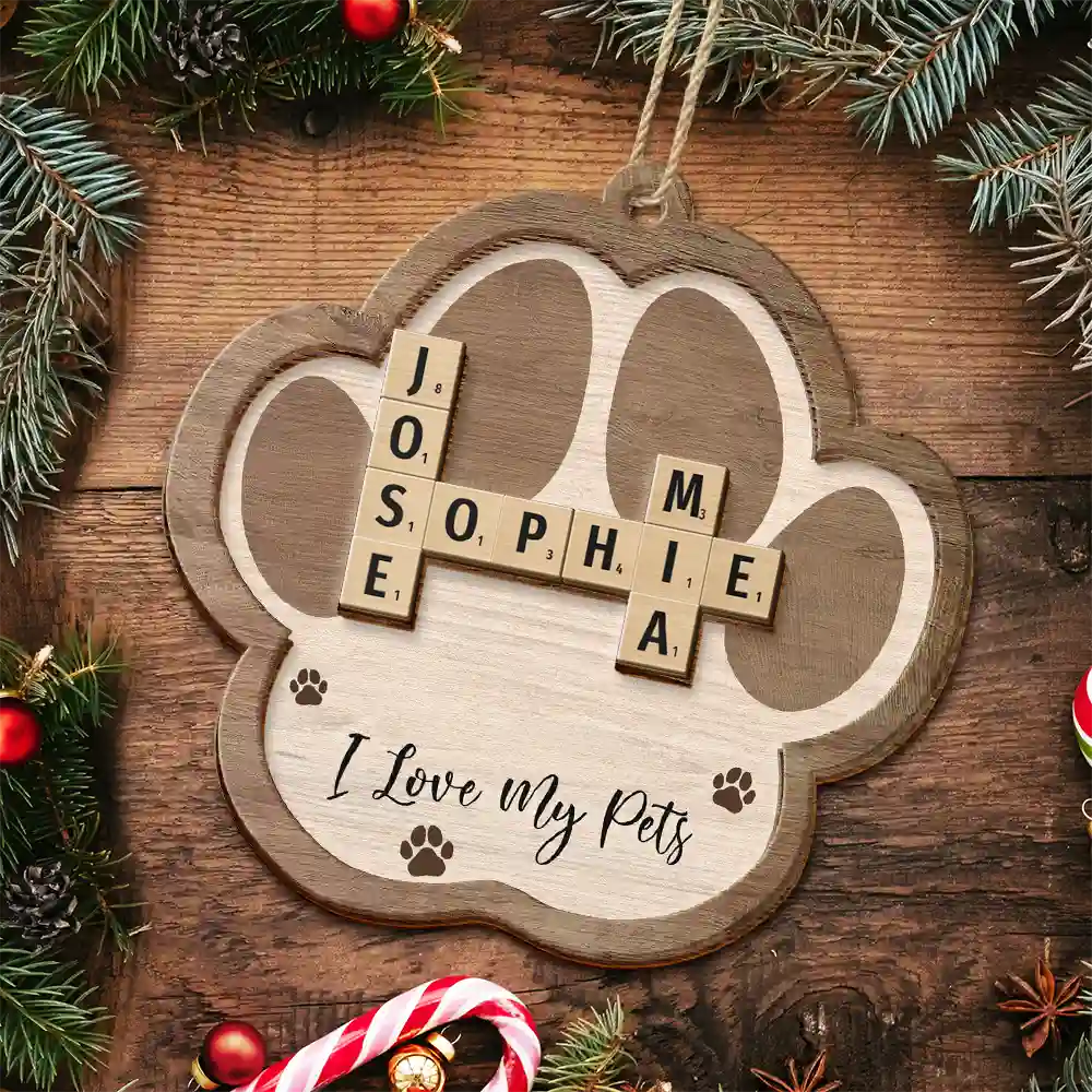 Crossword Scrabble Dog Cat Pet Names - Personalized 2-Layered Wooden Ornament