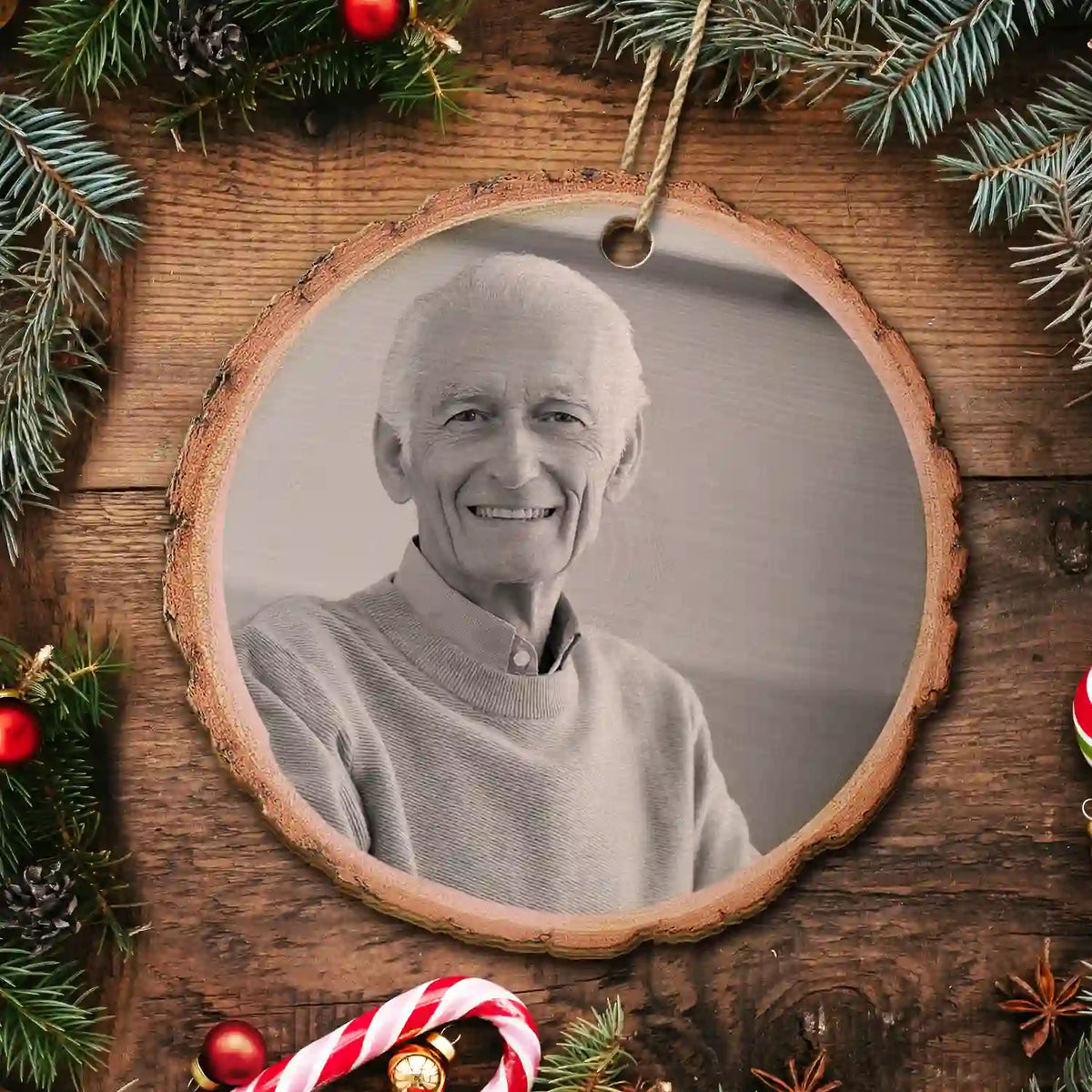 Memorial - Custom Photo Memorial Black And White Those We Love Don't Go Away - Personalized Wooden Ornament Print 2 Sides