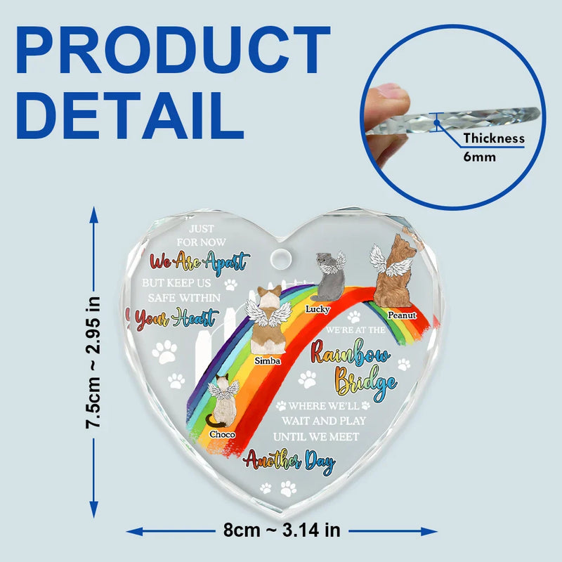 Memorial, Pet Lovers, Dog Lovers, Cat Lovers - Dog Cat Memorial We'll Wait And Play At The Rainbow Bridge - Personalized Heart Shaped Glass Ornament

