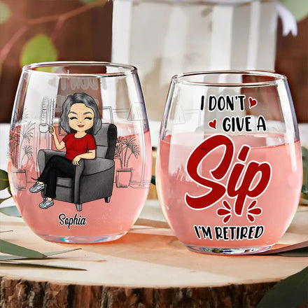 Je m'en fiche, retraité ! - Verre à vin sans pied personnalisé