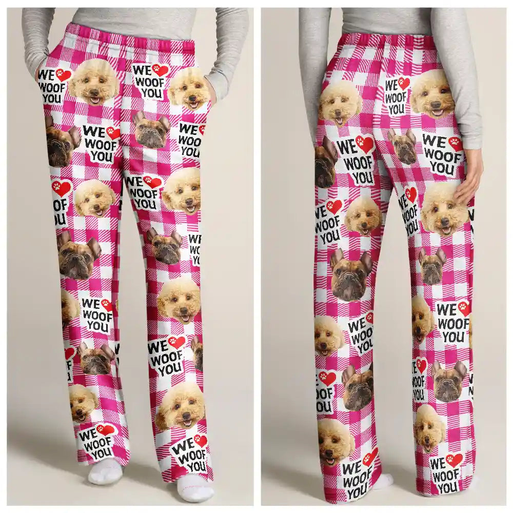 Pet Lovers, Dog Lovers - Custom Photo Dog Face I Woof You - Personalized Pajama Pants