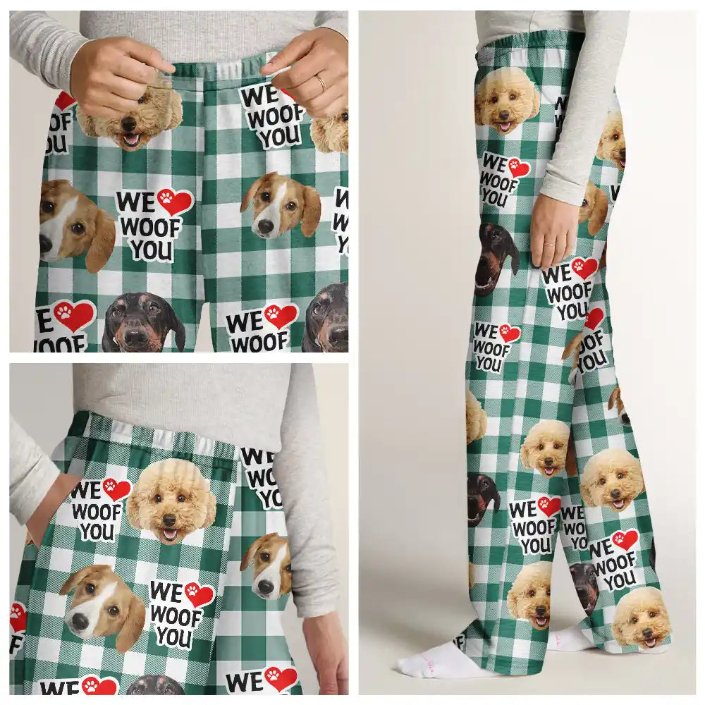 Pet Lovers, Dog Lovers - Custom Photo Dog Face I Woof You - Personalized Pajama Pants