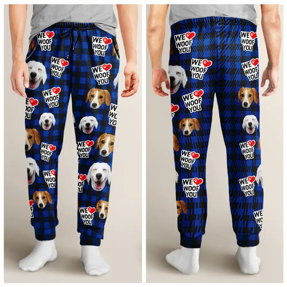 Pet Lovers, Dog Lovers - Custom Photo Dog Face I Woof You - Personalized Pajama Pants