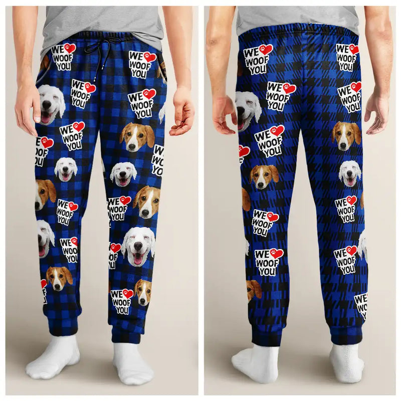 Pet Lovers, Dog Lovers - Custom Photo Dog Face I Woof You - Personalized Pajama Pants