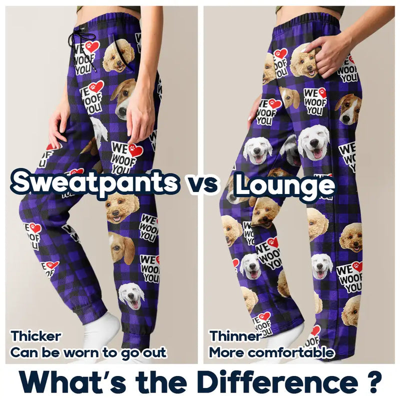 Pet Lovers, Dog Lovers - Custom Photo Dog Face I Woof You - Personalized Pajama Pants