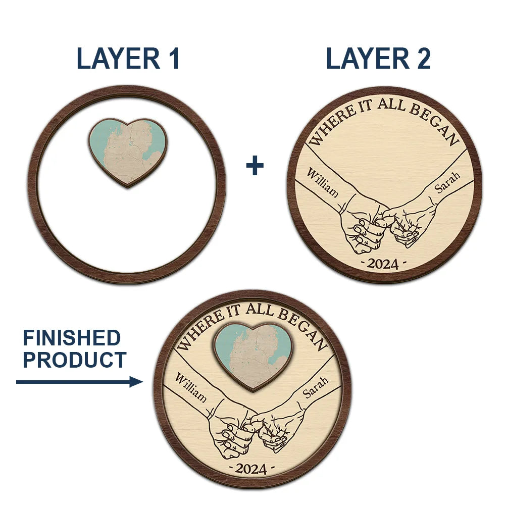 Gift For Couples, Gift For Husband, Gift For Wife, Gift For Boyfriend, Gift For Girlfriend - Location Map Where I Found My Missing Piece Couple Holding Hands - Personalized Custom Shaped Car Visor Clip