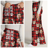 Gift For Couples, Gift For Husband, Gift For Wife, Gift For Boyfriend, Gift For Girlfriend, Pet Lovers, Dog Lovers, Cat Lovers - Custom Photo You & Me And The Dog Cat Pet Plaid Pattern - Personalized Pajama Pants
