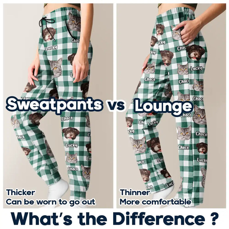 Pet Lovers, Dog Lovers, Cat Lovers - Custom Photo Funny Pet Human Face Plaid Pattern - Personalized Pajama Pants