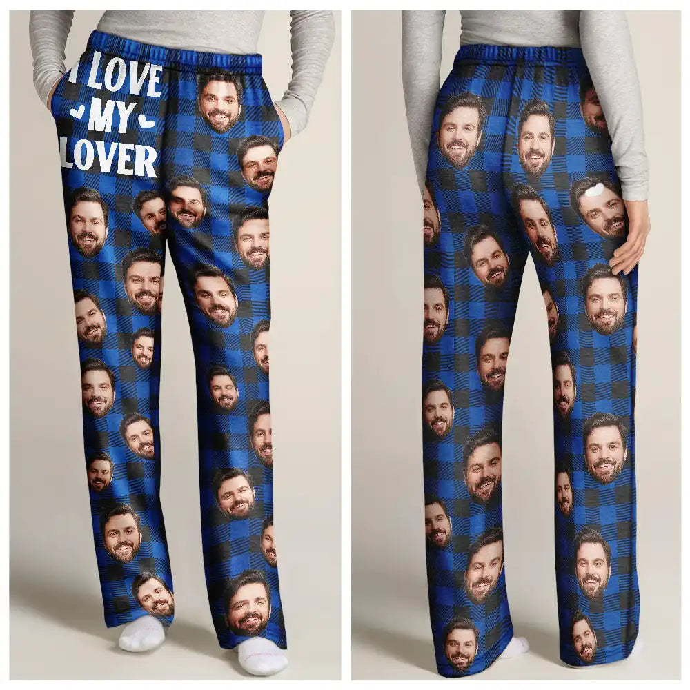 Gift For Couples, Gift For Husband, Gift For Wife, Gift For Boyfriend, Gift For Girlfriend - Custom Photo I Love My Wife Husband Girlfriend Boyfriend Plaid Pattern - Personalized Pajama Pants
