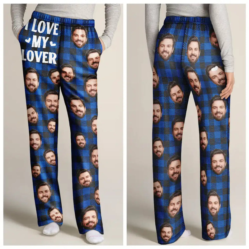 Gift For Couples, Gift For Husband, Gift For Wife, Gift For Boyfriend, Gift For Girlfriend - Custom Photo I Love My Wife Husband Girlfriend Boyfriend Plaid Pattern - Personalized Pajama Pants
