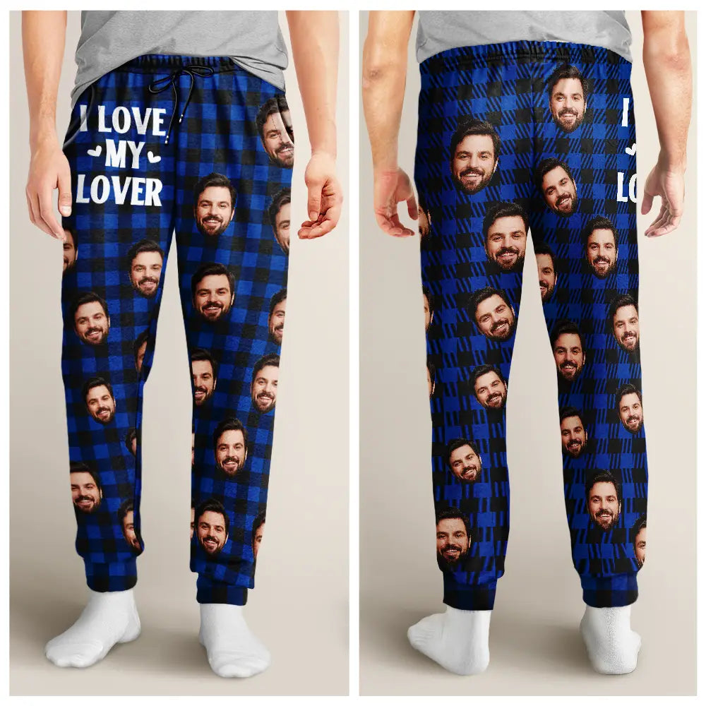 Gift For Couples, Gift For Husband, Gift For Wife, Gift For Boyfriend, Gift For Girlfriend - Custom Photo I Love My Wife Husband Girlfriend Boyfriend Plaid Pattern - Personalized Pajama Pants
