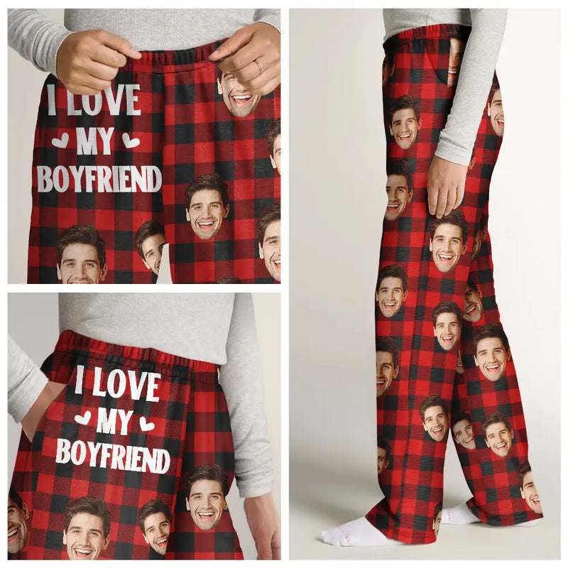 Gift For Couples, Gift For Husband, Gift For Wife, Gift For Boyfriend, Gift For Girlfriend - Custom Photo I Love My Wife Husband Girlfriend Boyfriend Plaid Pattern - Personalized Pajama Pants
