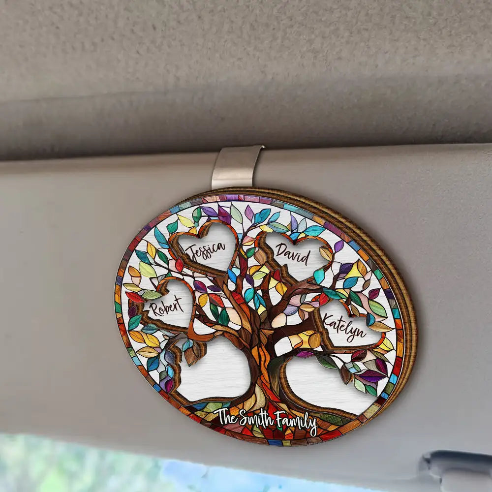 Family,Happy - Family Unbreakable Bond Tree Of Life - Personalized Custom Shaped Car Visor Clip