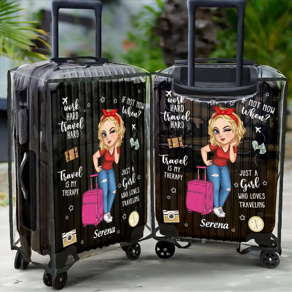 Travel, Gift For Women, Gift For Yourself - Turban Just A Girl Who Loves Traveling - Personalized Clear Luggage Cover