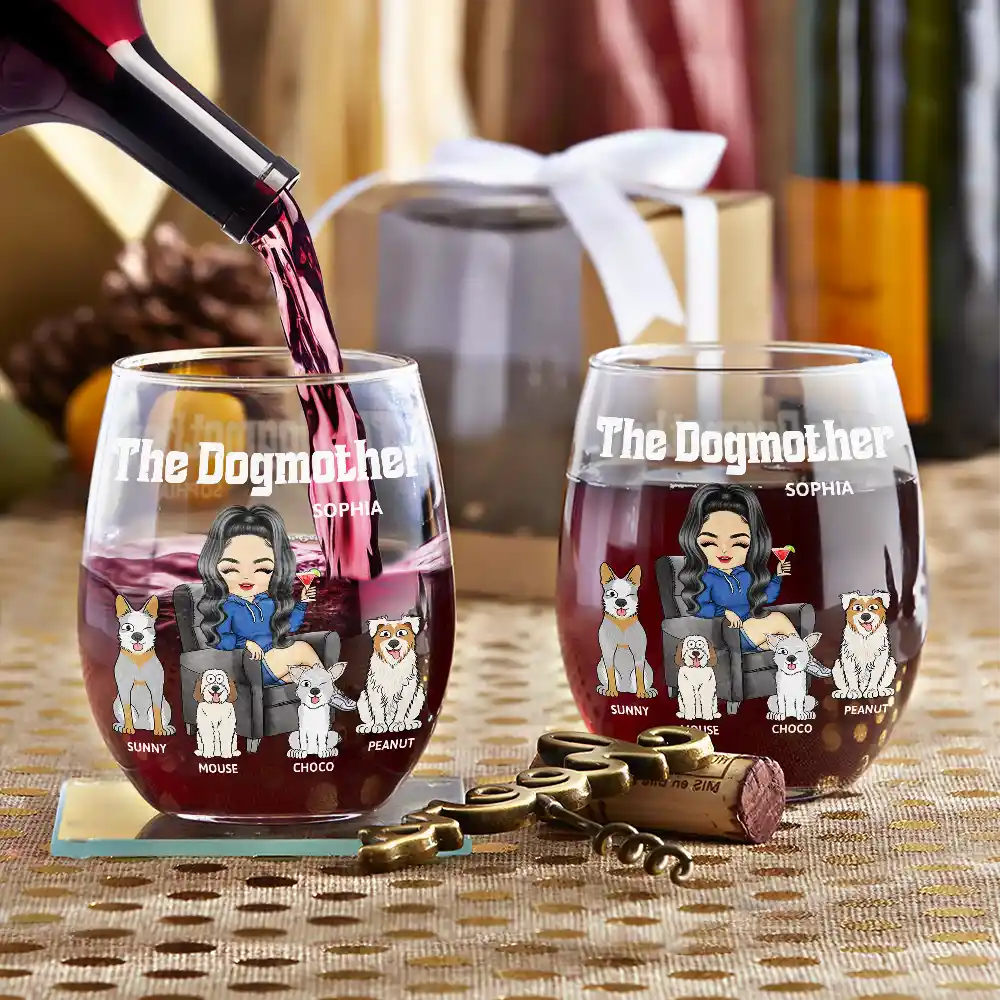 Dog Lovers,Dog Mom,Gift For Yourself,Gift For Women,Happy - The Dog Mother - Personalized Stemless Wine Glass
