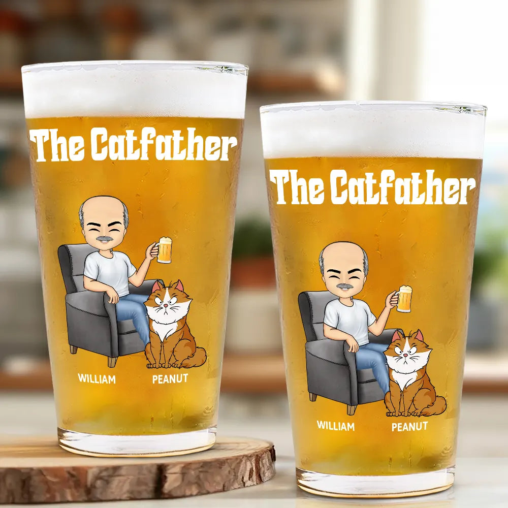 Cat Dad, Cat Lovers, Gift For Yourself, Gift For Men - The Cat Father - Personalized Beer Glass
