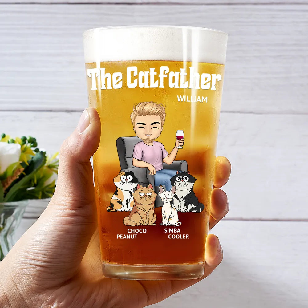 Cat Dad, Cat Lovers, Gift For Yourself, Gift For Men - The Cat Father - Personalized Beer Glass
