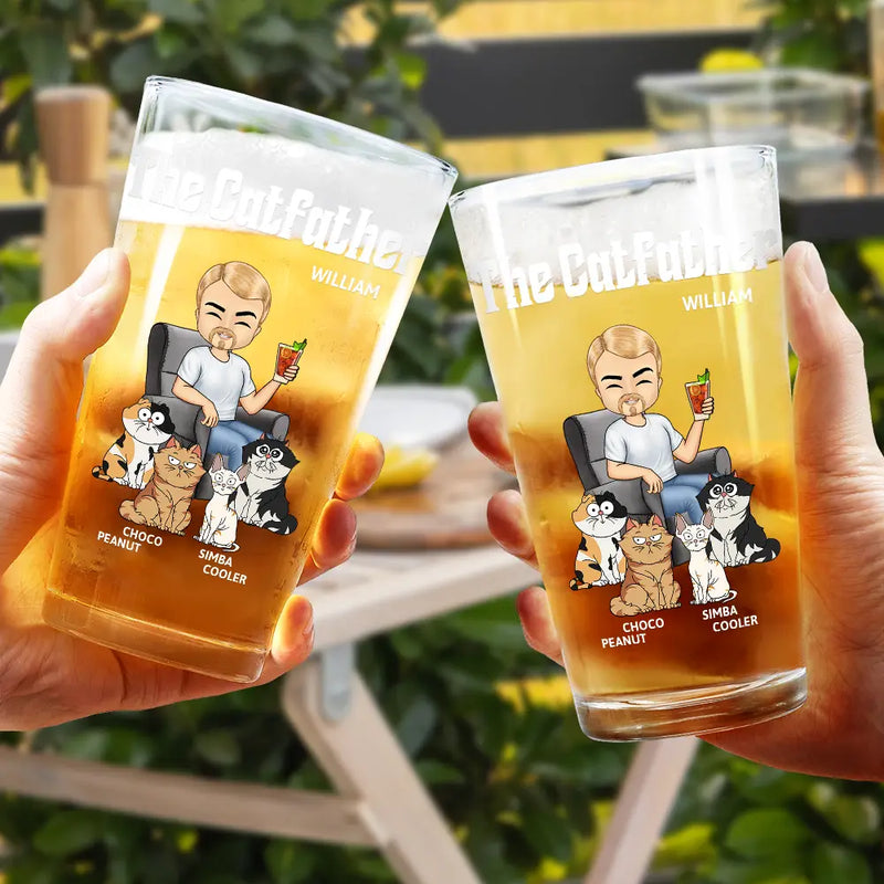 Cat Dad, Cat Lovers, Gift For Yourself, Gift For Men - The Cat Father - Personalized Beer Glass
