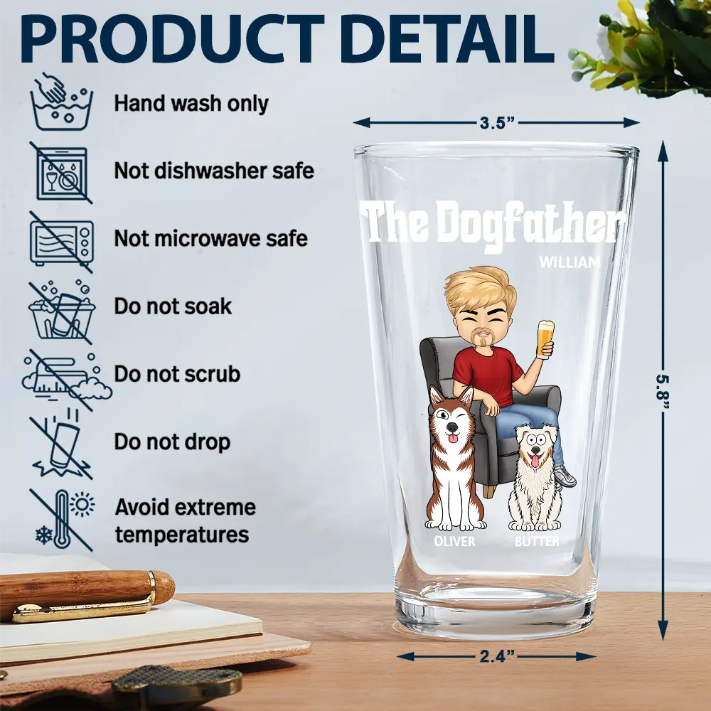 Dog Lovers, Dog Dad, Gift For Yourself, Gift For Men - The Dog Father - Personalized Beer Glass
