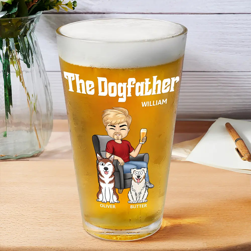 
Dog Lovers, Dog Dad, Gift For Yourself, Gift For Men - The Dog Father - Personalized Beer Glass