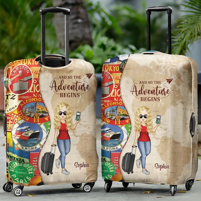 Travel,Gift For Yourself,Gift For Women,Gift For Men,Happy - And So The Adventure Begins - Personalized Luggage Cover