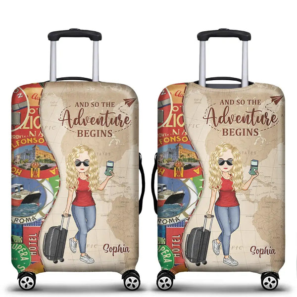 Travel,Gift For Yourself,Gift For Women,Gift For Men,Happy - And So The Adventure Begins - Personalized Luggage Cover