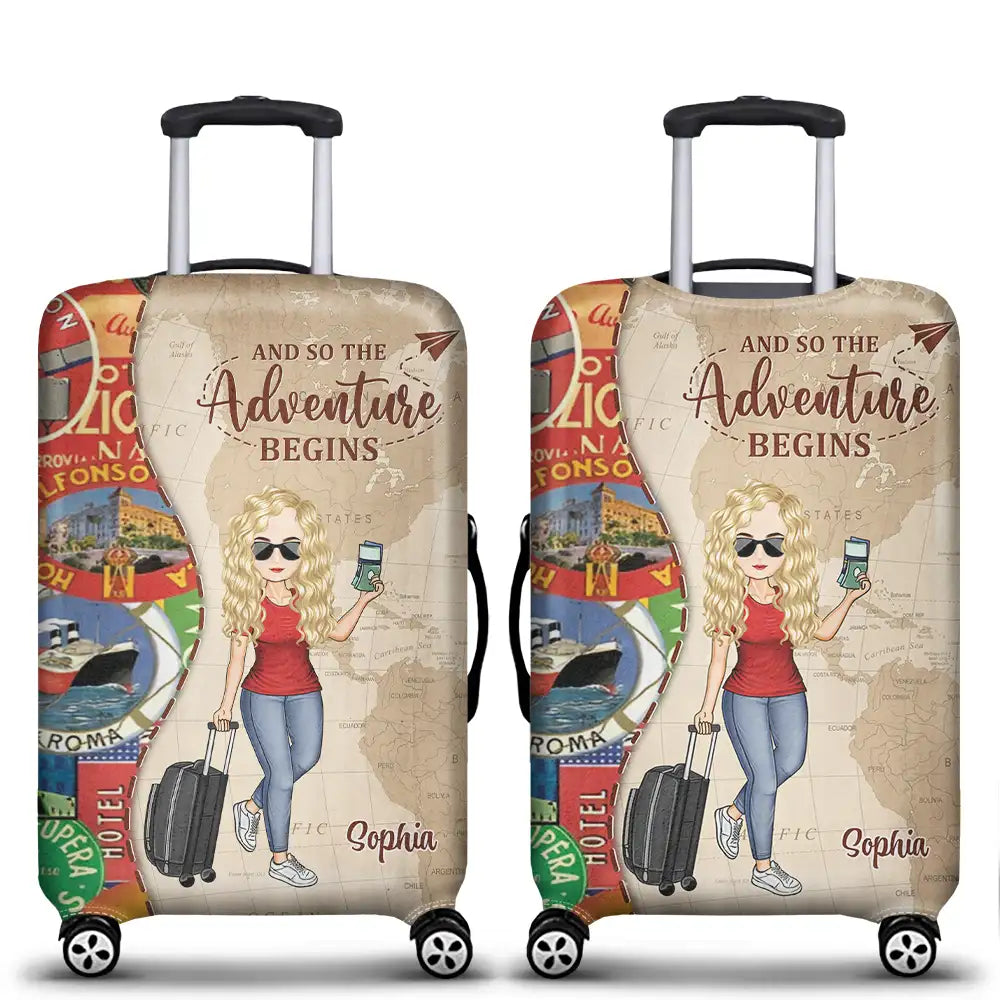 Travel,Gift For Yourself,Gift For Women,Gift For Men,Happy - And So The Adventure Begins - Personalized Luggage Cover