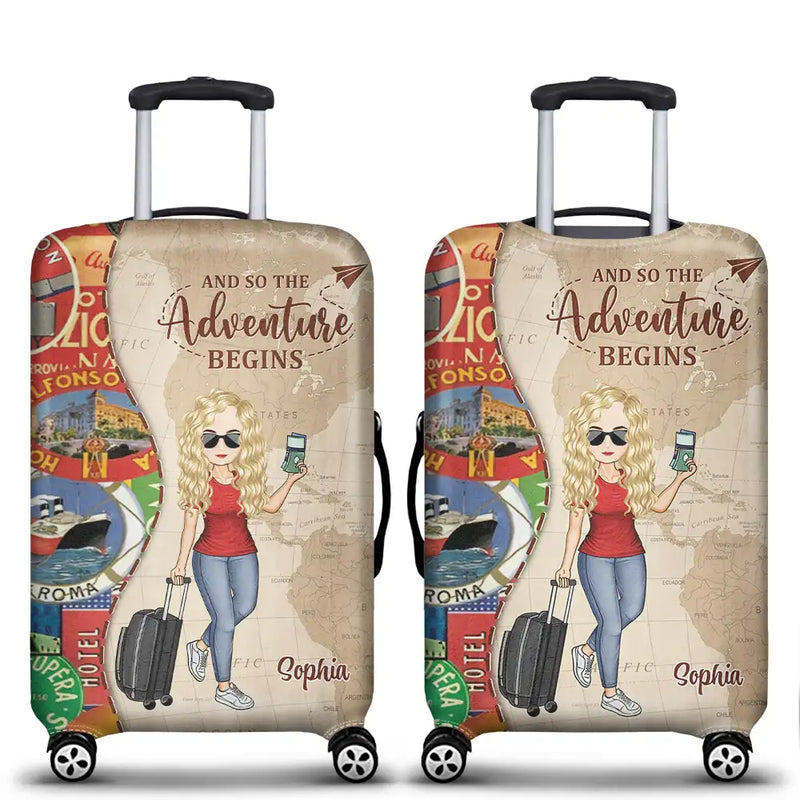 Travel,Gift For Yourself,Gift For Women,Gift For Men,Happy - And So The Adventure Begins - Personalized Luggage Cover