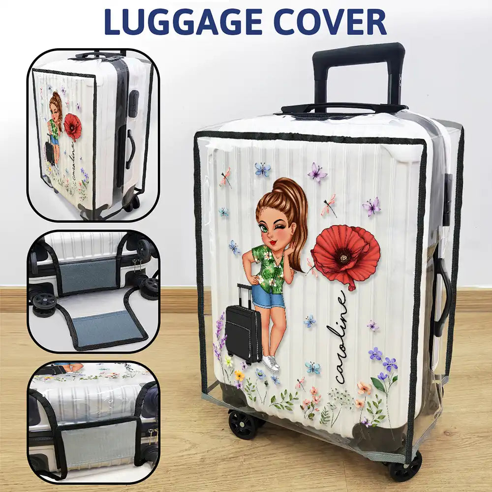 Travel,Gift For Women,Gift For Yourself,Happy - Birth Flower Just A Girl Who Loves Traveling - Personalized Clear Luggage Cover