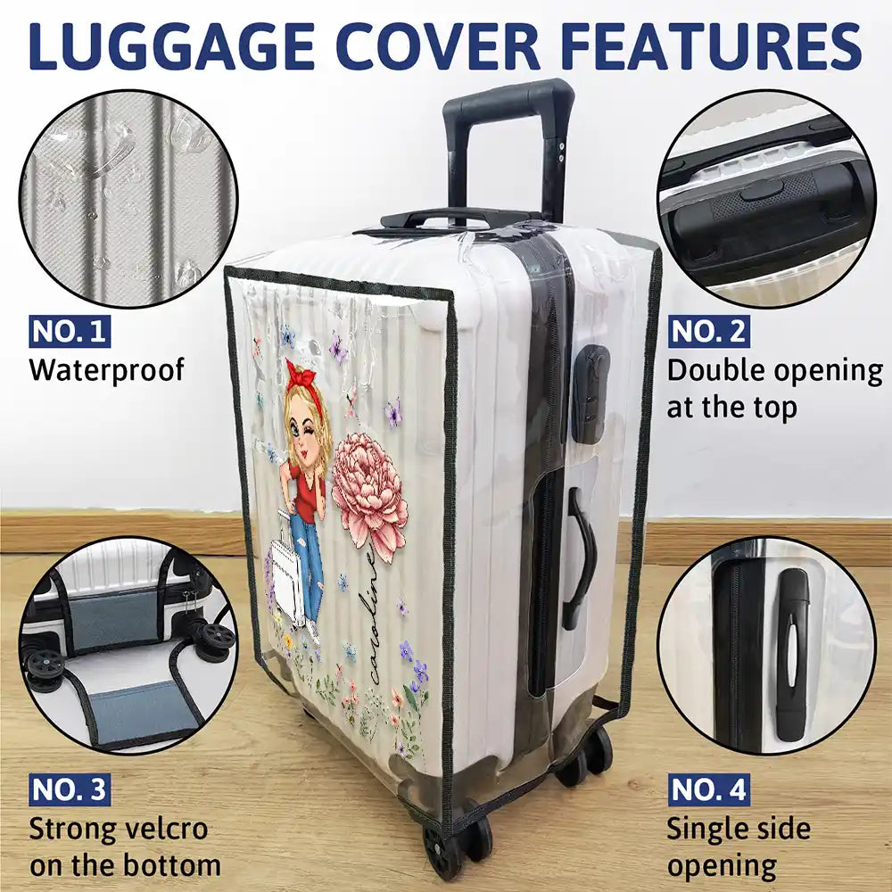 Travel,Gift For Women,Gift For Yourself,Happy - Birth Flower Just A Girl Who Loves Traveling - Personalized Clear Luggage Cover