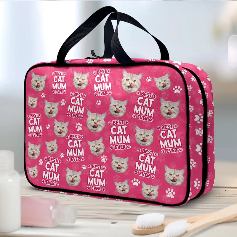 Pet Lovers, Dog Lovers, Cat Lovers, Dog Mom, Dog Dad, Cat Mom, Cat Dad - Custom Photo Best Dog Cat Fur Mom Dad Ever - Personalized Toiletry Bag