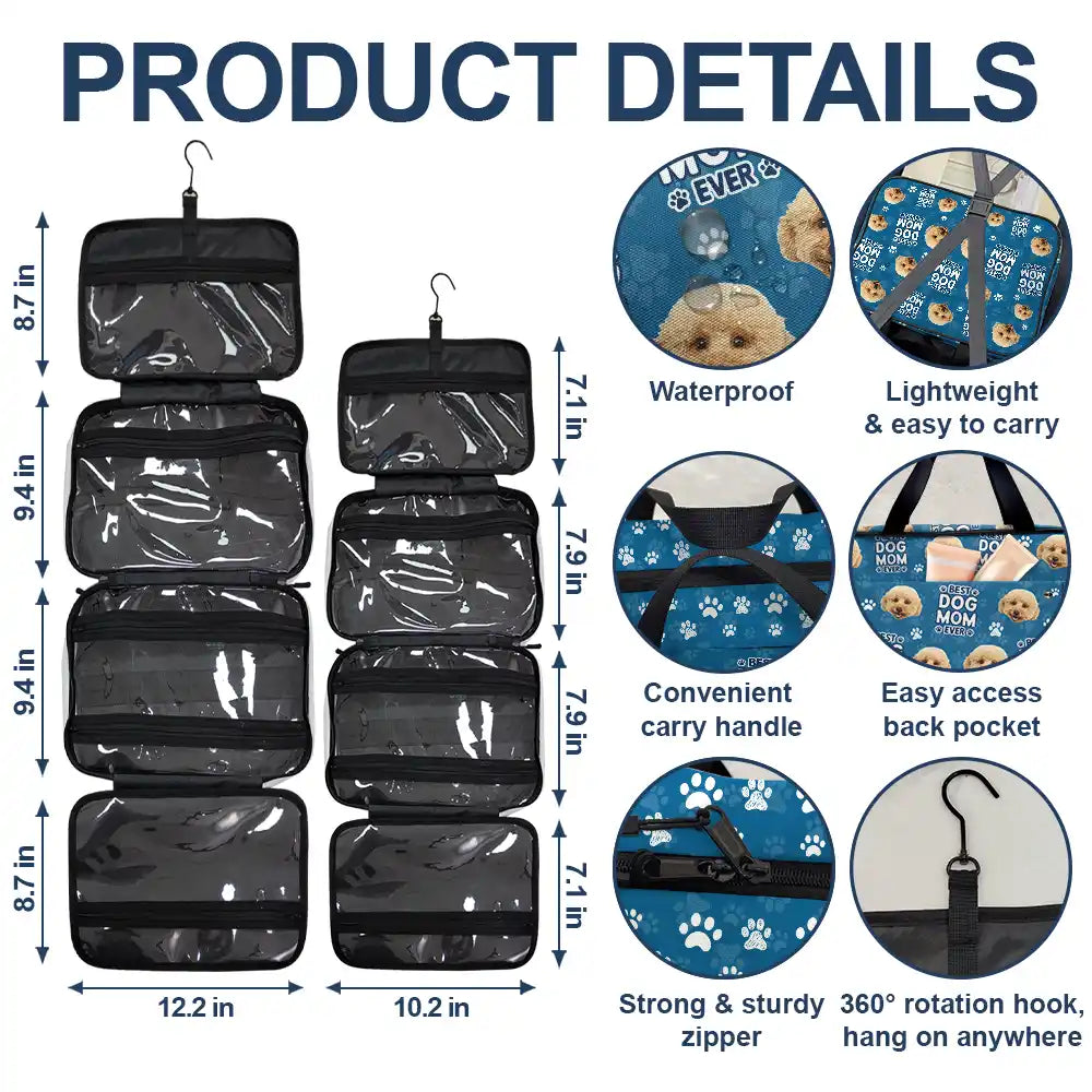 Pet Lovers, Dog Lovers, Cat Lovers, Dog Mom, Dog Dad, Cat Mom, Cat Dad - Custom Photo Best Dog Cat Fur Mom Dad Ever - Personalized Toiletry Bag