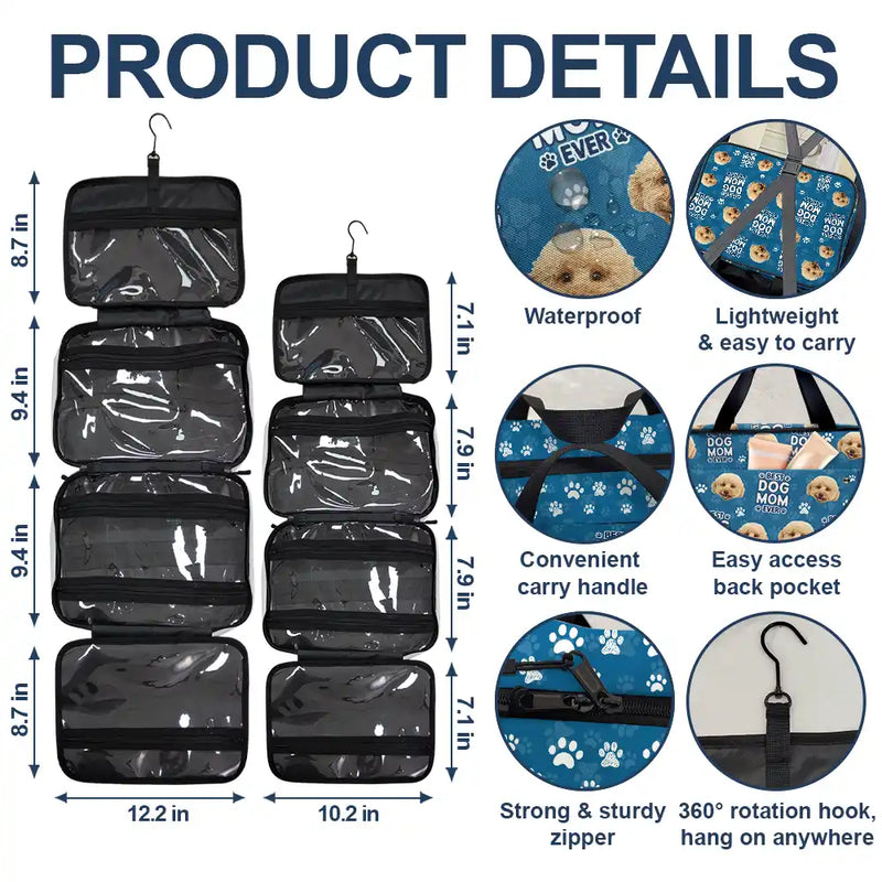 Pet Lovers, Dog Lovers, Cat Lovers, Dog Mom, Dog Dad, Cat Mom, Cat Dad - Custom Photo Best Dog Cat Fur Mom Dad Ever - Personalized Toiletry Bag