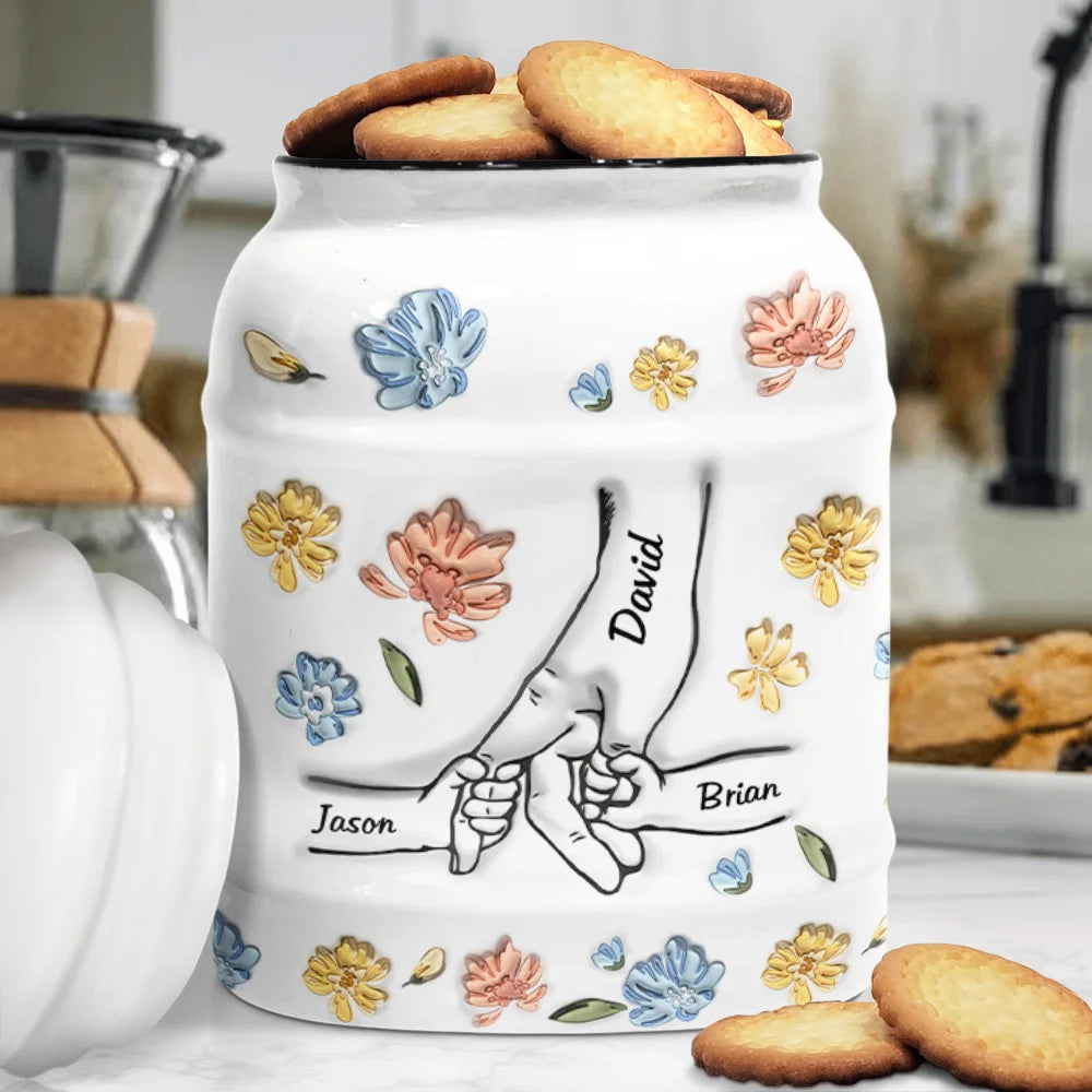 Main dans la main, je te protégerai toujours - Pot à biscuits imprimé effet gonflé 3D, pot à biscuits personnalisé