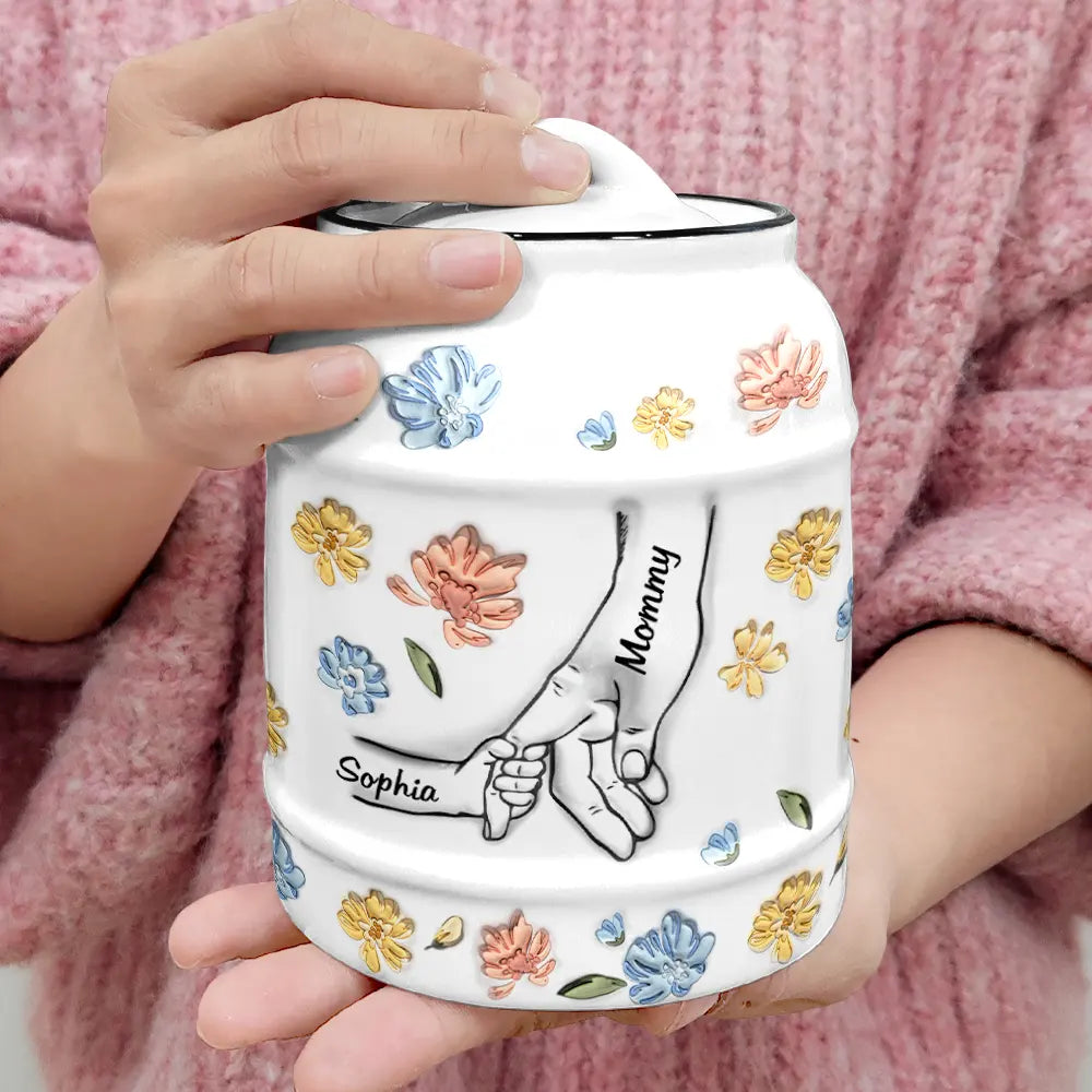 Main dans la main, je te protégerai toujours - Pot à biscuits imprimé effet gonflé 3D, pot à biscuits personnalisé