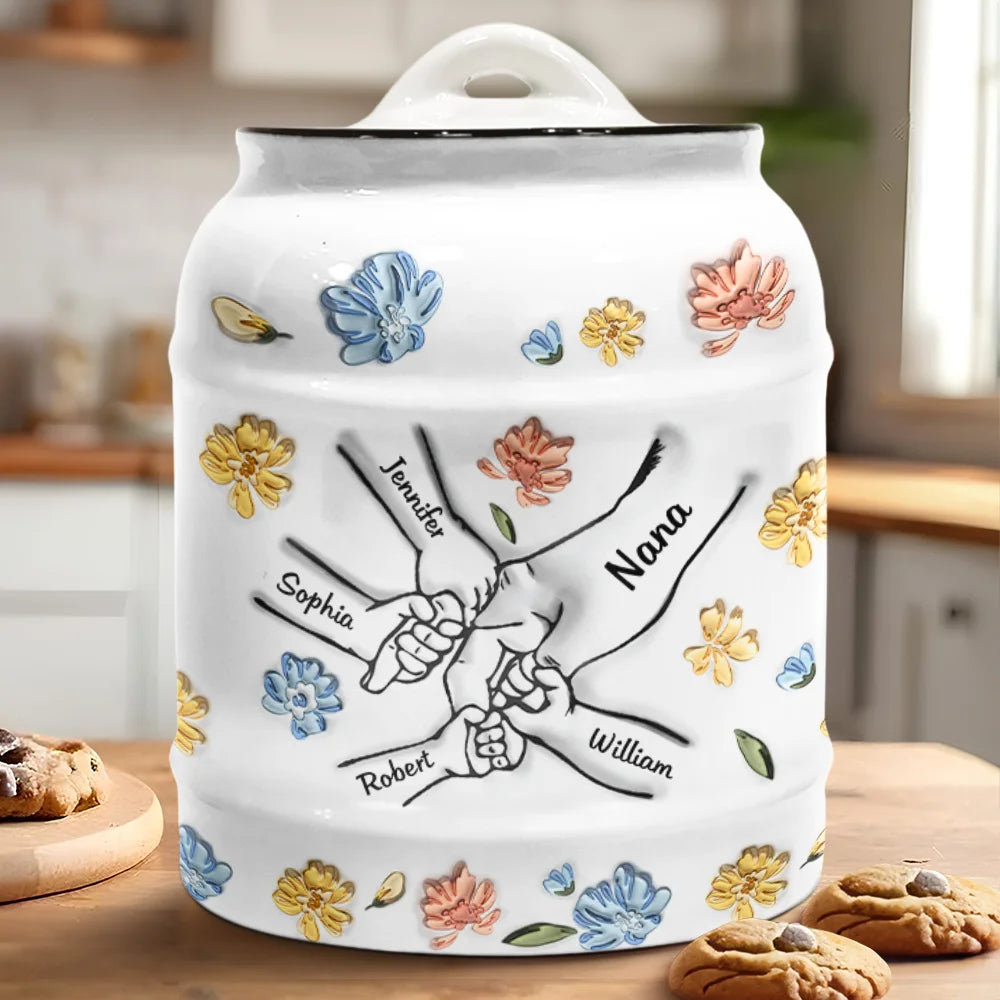 Main dans la main, je te protégerai toujours - Pot à biscuits imprimé effet gonflé 3D, pot à biscuits personnalisé