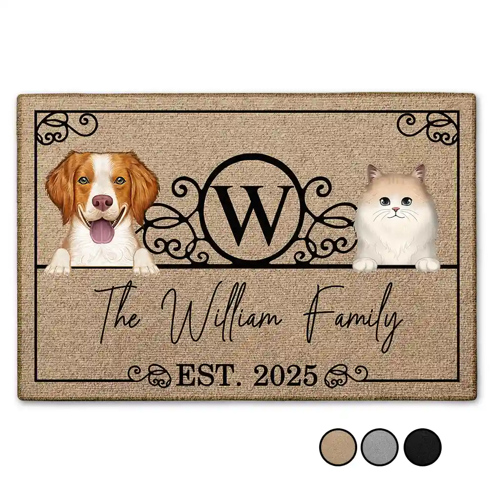 Pet Lovers, Dog Lovers, Cat Lovers - Monogram Family Name Dog Cat Pet - Personalized Doormat
