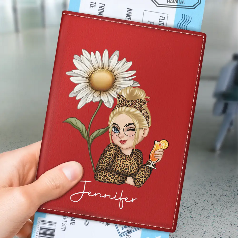 Travel,Gift For Yourself,Gift For Women,Happy - Birth Month Flower Travel Lover - Personalized Passport Cover, Passport Holder
