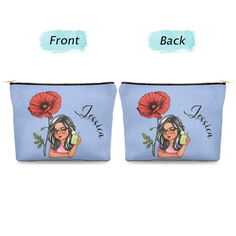 Travel,Gift For Yourself,Gift For Women,Happy - Birth Month Flower Travel Lover - Personalized Cosmetic Bag