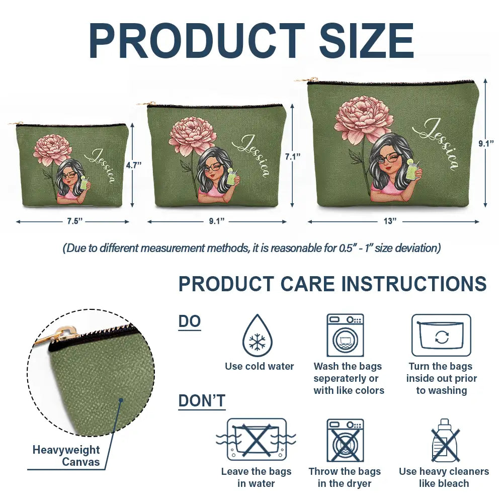Travel,Gift For Yourself,Gift For Women,Happy - Birth Month Flower Travel Lover - Personalized Cosmetic Bag