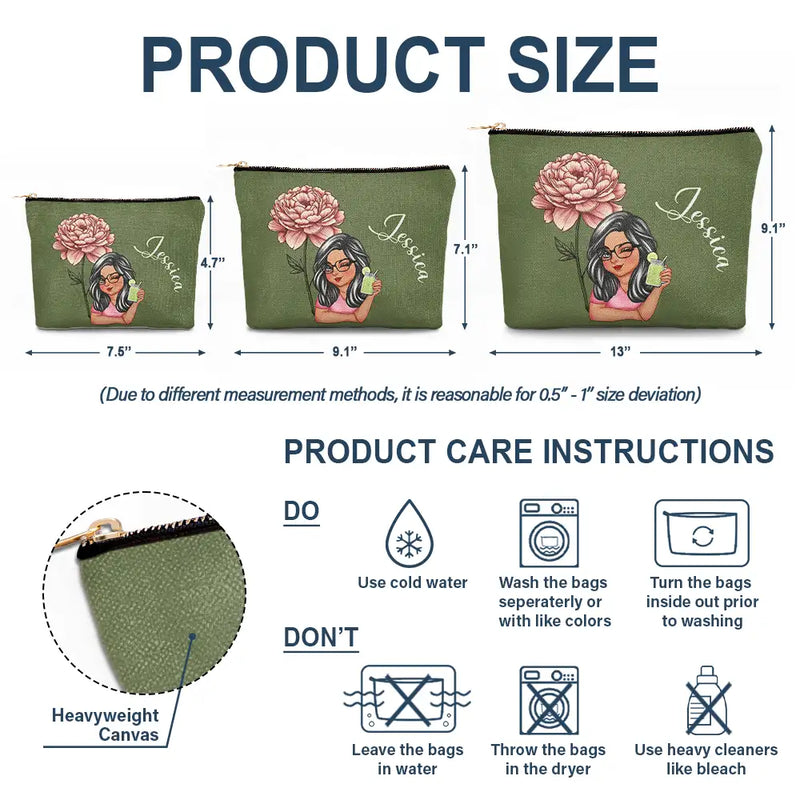 Travel,Gift For Yourself,Gift For Women,Happy - Birth Month Flower Travel Lover - Personalized Cosmetic Bag