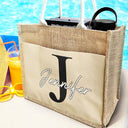 Travel,Beach,Gift For Yourself,Gift For Women,Happy - Monogram Name - Personalized Jute Tote Bag